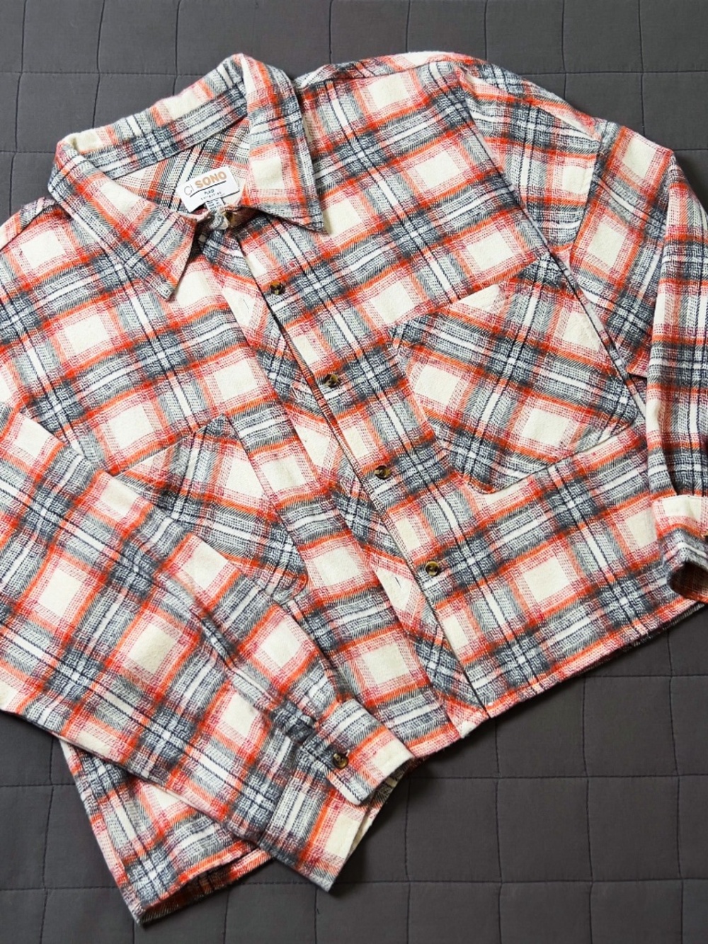 Ci Sono Cropped Flannel Plaid Button Down
